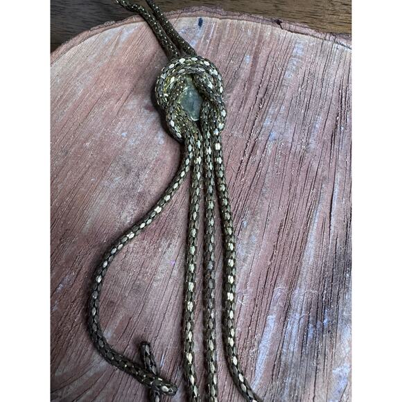 Women's Vintage Mesh Style Gold tone Knot Lariat Tassel Necklace Chain - Picture 4 of 4